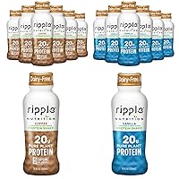 Ripple Vegan Protein Shake, Coffee 12 Fl Oz (12 Pack) & Ripple Vegan Protein Shake, Vanilla (12 Pack) | 24 Pack