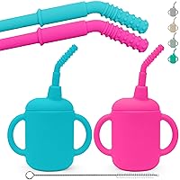 Silicone Cup With Straw Baby | Baby Sippy Cups 6-12 Months | Tough Chewable Teething Training Straw Cups for Babies | Soft Infant Cup for Small Hands. Baby Cup Sippy Cups for Baby 6+ Months (2-Pack)