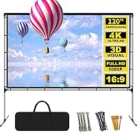 Projector Screen with Stand 120 Inch Foldable Portable Movie Screen 16：9 HD 4K Double Sided Projection Movies Screen with Carry Bag for Indoor Outdoor Home Theater Backyard Cinema Travel