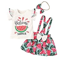 4 Yr Old Girl Clothes Toddler Girls Ruffles Short Sleeve Watermelon Printed T Shirt Tops Bow Tie 6 (White, 12-18 Months)