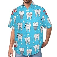 Funny Teeth Mens Short Sleeve Shirts Casual Button Down Lapel T-Shirt Summer Beach Tee Tops