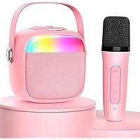 Karaoke Machine for Kids & Adults, Mini Portable Bluetooth Speaker with Microphones, Home Party Karaoke Speaker Support SD Card/USB, Gift for Brithday, and Toys for Girls/Boys