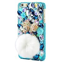 STENES iPod Touch (6th Generation) Case - Luxurious Crystal 3D Handmade Sparkle Diamond Rhinestone Clear Cover with Retro Bowknot Anti Dust Plug - Polka Dot Bowknot Rabbit Villus Tail/Blue