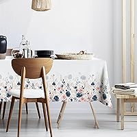 Pink and Blue Flower Clusters Fabric Waterproof Tablecloth,Rectangle Watercolor Wrinkle Oil-Proof Resistant Table Cover for Dining Table, Buffet Parties and Campin,(60