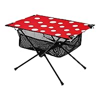 Red White Dots Folding Camping Table Portable Beach Table with Carry Bag Small Card Table for Camping BBQ Hiking Outdoor Travel