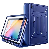 MoKo Case for Samsung Galaxy Tab S6 Lite 10.4-Inch 2024/2022/2020,9H Clear HD [Built-in Screen Protector] Full-Body Military-Grade Trifold Stand Cover with Auto Sleep/Wake & Pencil Holder - Blue
