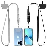 CACOE 【Lengthened】 Phone Lanyard 2 Pack-2× Adjustable Neck Strap,2× Patches,Universal Crossbody Cell Phone Lanyards,Multifuctional Patch Phone Lanyards Compatible with Most Smartphones(Black+Gray #2)