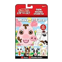Melissa & Doug On The Go Make-a-Face Reusable Sticker Pad Travel Toy Activity Book – Farm Animals (10 Scenes, 76 Cling Stickers)