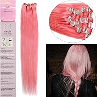 15''-22''7pcs 70g/80g Straight Clip in Remy Human Hair Extensions(20''70g,#Pink)