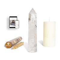 Large Clear Quartz Set for Good Luck & Prosperity: Meditation Healing Crystal, Manifestation White Candle, Cinnamon Aromatic Sticks, Palo Santo & Daily Affirmations eBook in Gift Box