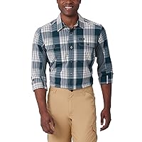 ATG by Wrangler Men's Long Sleeve Mixed Material Shirt, Pine Plaid, X-Large