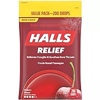 Halls Cough Suppressant/Oral Anesthetic Cough Drops - Cherry (200 Count, 2 Pack)