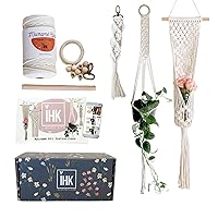 DIY Macrame Kit for Beginners by I HEART KITS – Makes 3 Projects: 1 Macrame Plant Hanger, 1 Macrame Keychain & 1 Macrame Wall Hanging, Includes Cotton Cord 4mm (109 Yds) + Macrame Supplies