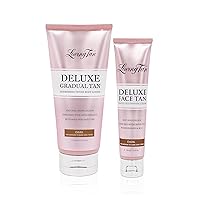Loving Tan Deluxe Gradual Tanning Lotion (5.07Oz) + Face Tan, Dark (1.6Oz) - Streak Free, Natural Professional Strength Sunless Tanner, 7+ Applications per Bottle, Naturally Derived DHA, 2-Count