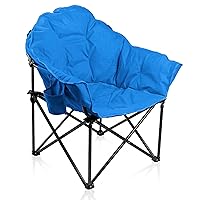 Oversized Camping Chairs Padded Moon Round Chair Saucer Recliner with Folding Cup Holder and Carry Bag