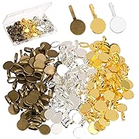 Glue on Bails for Pendants Jewelry Making, 150PCS Round Tibetan Jewelry Glue On Earring Bails Pendants DIY Spoon Scrabble Cabochon Tiles Charms with Box, 3 Colors