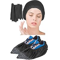 Disposable Bouffant Caps 100 Pcs,21inches Black Hair Net & Shoe Covers Disposable Non Slip, 40pcs (20 pairs) for Indoors Outdoors