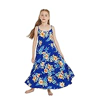 Girl Hawaiian Maxi Tiered Dress in Hibiscus Blue