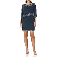 J Kara Women's Boat Neck Capelet Short Cocktail Beaded Dress