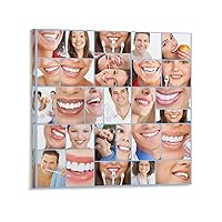 Teeth Whitening Smile Posters Orthodontics Poster Oral Health And Disease Wall Poster (4) Canvas Painting Posters And Prints Wall Art Pictures for Living Room Bedroom Decor 28x28inch(70x70cm) Frame-s