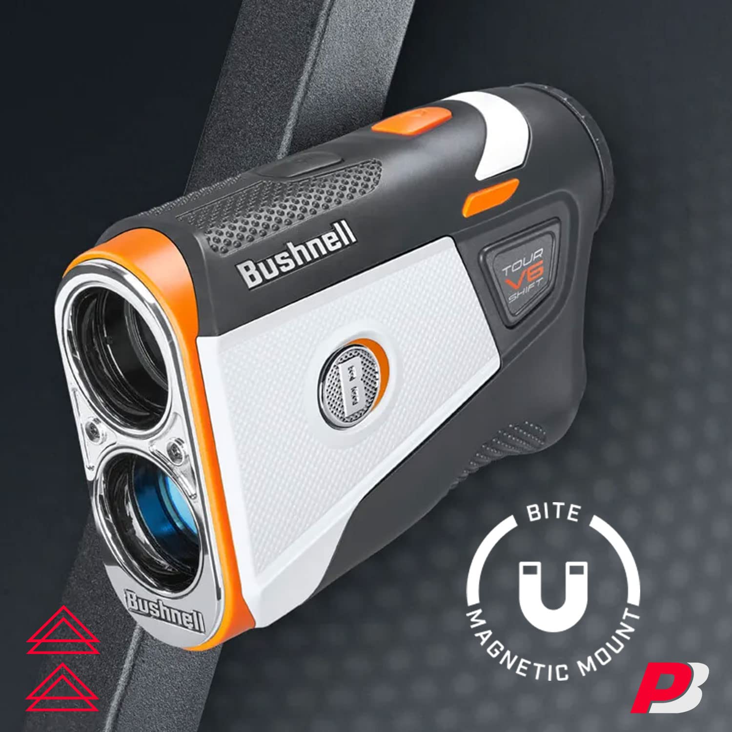 Bushnell Tour V6 / Tour V6 Shift Golf Rangefinder Bundle | PinSeeker with Visual JOLT, BITE Mount, & IPX6 Rating | with Bushnell Golf Carrying Case, Microfiber Towel, 2 CR2 Batteries, & More