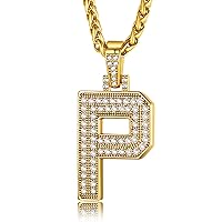 Initial Necklaces For Men, Bling Letters Chain Necklace Hip Hop Simulated Diamond Name Pendant with Tennis Chain Spiga Chains