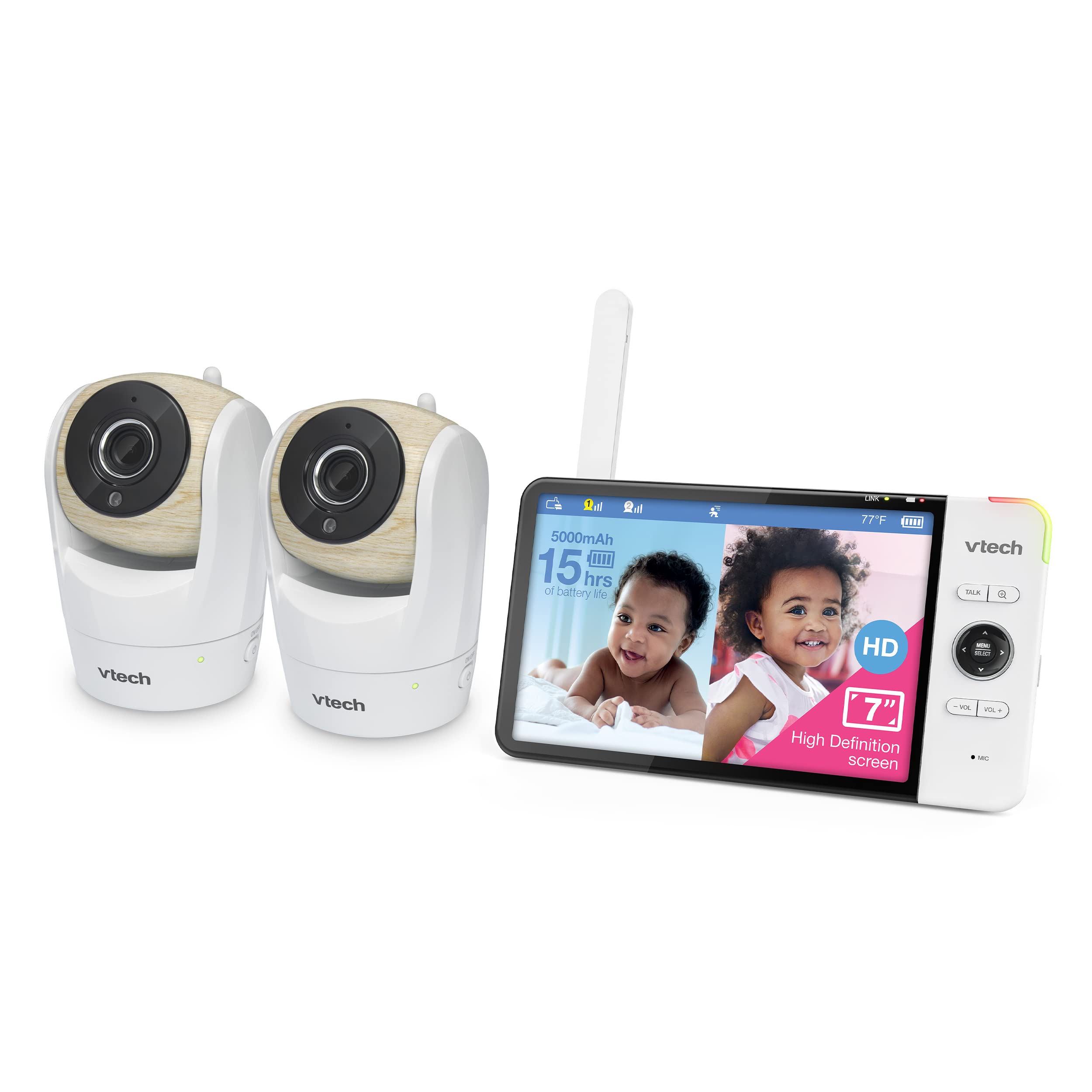 VTech VM919-2HD 2-cam Video Monitor with Battery Support 15-hr Streaming, 7