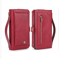 Wallet Cover for Samsung Galaxy S24ultra/S24plus/S24 Large Capacity Removable Magnetic Phone Case Hand Strap Shell for Women (Red,S24 Ultra)