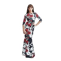 Annie Couture Full Length Maxi Evening Dress with Floral Print