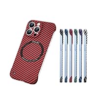New iPhone 13 Carbon Fiber Magnetic Case, Carbon Fiber Texture Frameless for Magnetic Charging Phone Case for iPhone 11/12/13 Pro Max (Red,13ProMax)