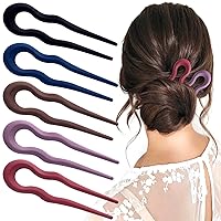 5Pcs 5.1Inch French U Shaped Hair Fork Pin Vintage Matte Hairpins Valentines Christmas Wedding Prom Decorative accessories for Women Girls Long Thick Hair Updo