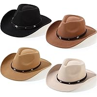 Classic Western Felt Cowboy Cowgirl Hat for Women Men Wide Brim Belt Buckle Cowboy Hat (Size:Medium-Large)
