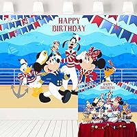 Mickey Minnie Nautical Backdrop for Birthday Party Sailor Captain on Cruise Border Cartoon Nautical Theme Background Boys Girls Party Decorations 7x5 ft 426