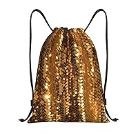 Gold Sequin Sparkle Print Drawstring Backpack Waterproof Drawstring Bags Fashion Beach Bag For Men Women Medium