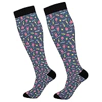 Knee High Compression Socks For Women Knee High for Teens Colorful Hands Showing Cool Rock and Roll Signs