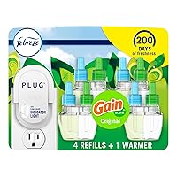 Febreze Plug in Air Fresheners, Gain Original Scent, Odor Fighter for Strong Odors, 1 Warmer + 4 Oil Refills