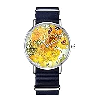 Van Gogh's Sunflower Nylon Watch for Men and Women, Floral Painting Art Theme Unisex Wristwatch, Sunflowers Lover Gift Idea