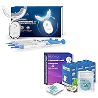 MySmile Teeth Whitening Kit for Sensitive Teeth with LED Light Coconut Oil Infused Woven Dental Floss Waxed for Adults, Cool Mint, 50 Yards x 4