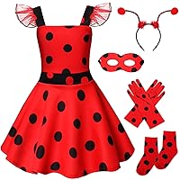 Tevxj Girls Ladybug Dots Costume Set Mask Gloves Headdress Sock Ladybird Dress Up Masquerade Party Halloween Costume For Kids