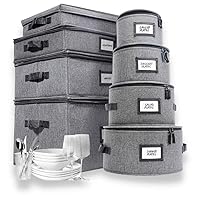 HOMELUX THEORY Hard Shell China Storage Containers, 8pc Mug & Plate Storage Box Thick Surfaces & Cover for Packing, Heavy Duty Moving Box with Handles for Dishes, Glassware, Silverware, Cup & Mug