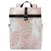 ALAZA Pink Rose Gold Monstera Leaves Palm Large Laptop Backpack Purse for Women Men Waterproof Anti Theft Roll Top Backpack, 13-17.3 inch