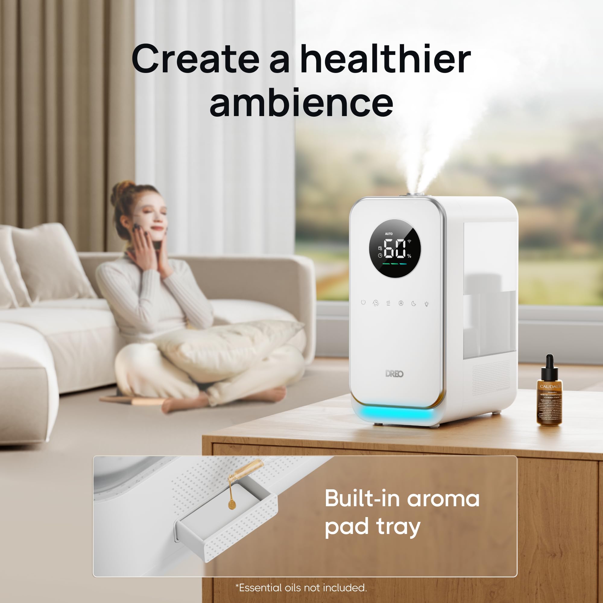 Dreo Humidifiers for Bedroom Home, Top-filled 5L Smart Quiet Cool Mist Humidifiers for Large Room, Oil Diffuser & Nightlight for Baby Nusery, 50Hours Runtime for Home, Indoor Plants, Alexa/Google