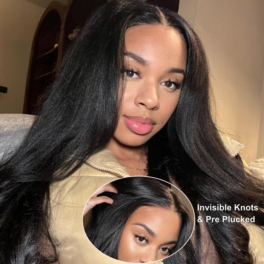 UNICE Bye Bye Knots Wig Invisible Knots Yaki Straight 7x5 Lace Front Wigs Human Hair Pre Everything Glueless Wig Human Hair Pre Plucked Pre Cut Natural Hairline 150% Density 18 inch