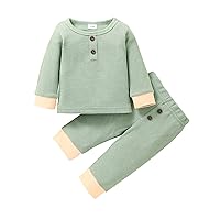 Toddler Infant Baby Boys Girls Clothes Button Patchwork Long Sleeve Sweatshirt Tops Pants (a-Green, 6-9 Months)