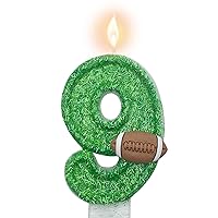 Green Number 9 Birthday Candle, Boy 9th Birthday Party Football Theme Decorations Supplies, 3D Football Designed Green Number Candles for Birthday Cake Topper Decorations (9 Candle Green)
