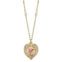 1928 Jewelry Pink Crystal Heart And Pink Porcelain Rose Filigree Pendant Necklace For Women 16