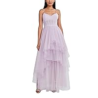 BCBGMAXAZRIA Women's Fit and Flare Floor Length Corset Ruffle Evening Gown
