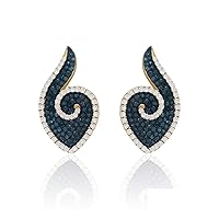 Ornaatis 1.53 Cttw Round Shape Natural White and Blue Diamond Stud Earrings Yellow Gold Over Sterling Silver Screw Back