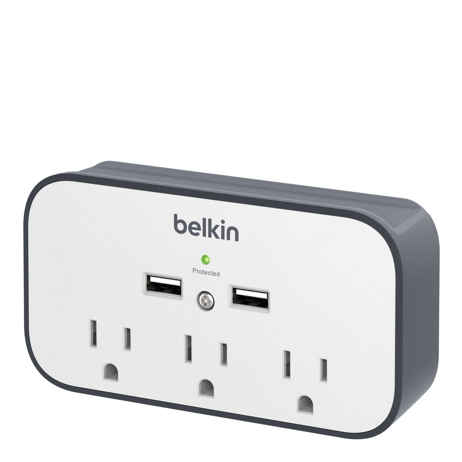 Belkin Wall Surge Protector - 3 Outlet Surge Protector w/ 2 USB Ports - Wall Mount Surge Protector with Premium Protection Against Surges - Safe Charge for Mobile Devices, Tablets & More (540 Joules)