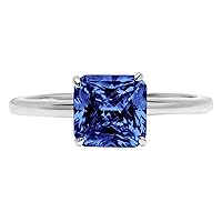 1.05 ct Asscher Cut Solitaire Genuine Simulated Blue Tanzanite Stunning Classic Statement Ring 14k White Gold for Women